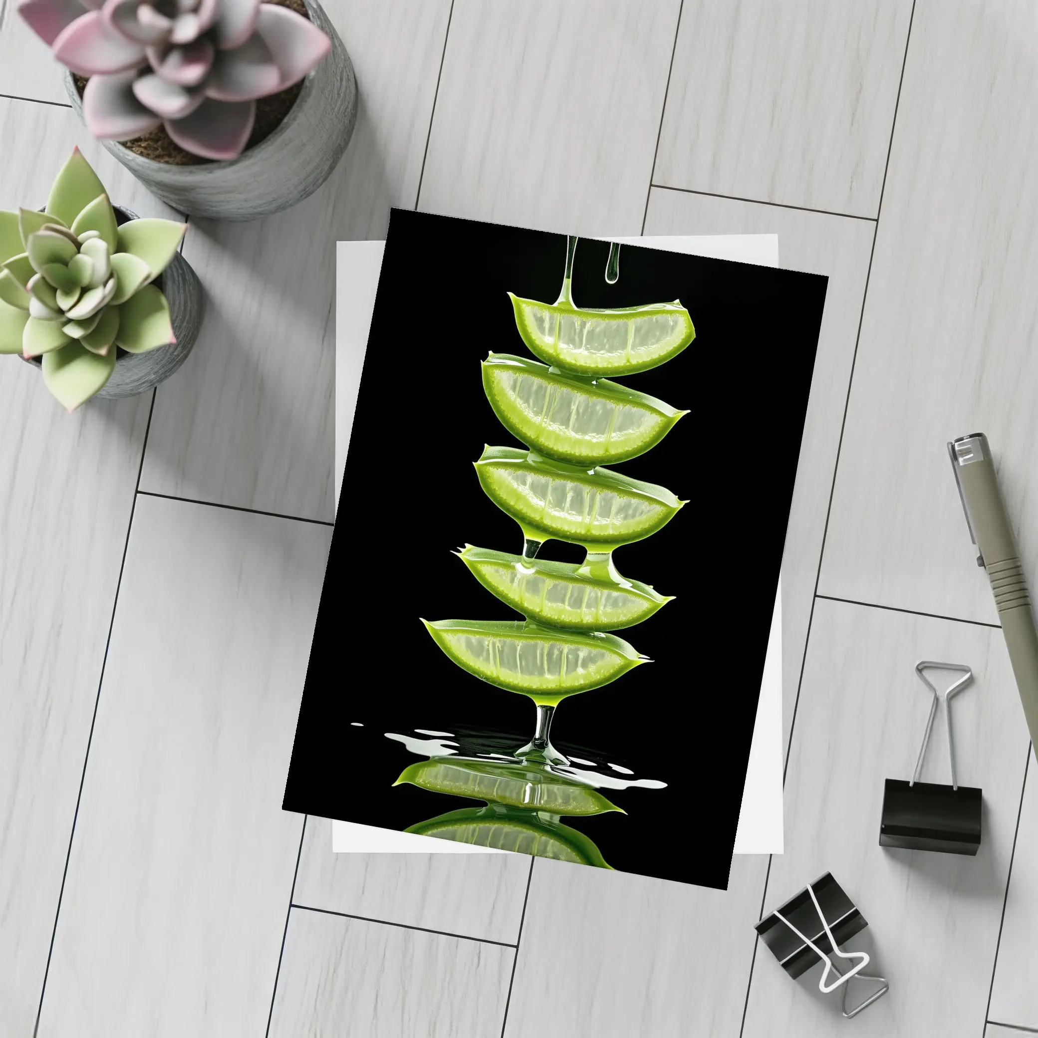 Aloe Vera Slices Dripping Gel Black Background – Postcards