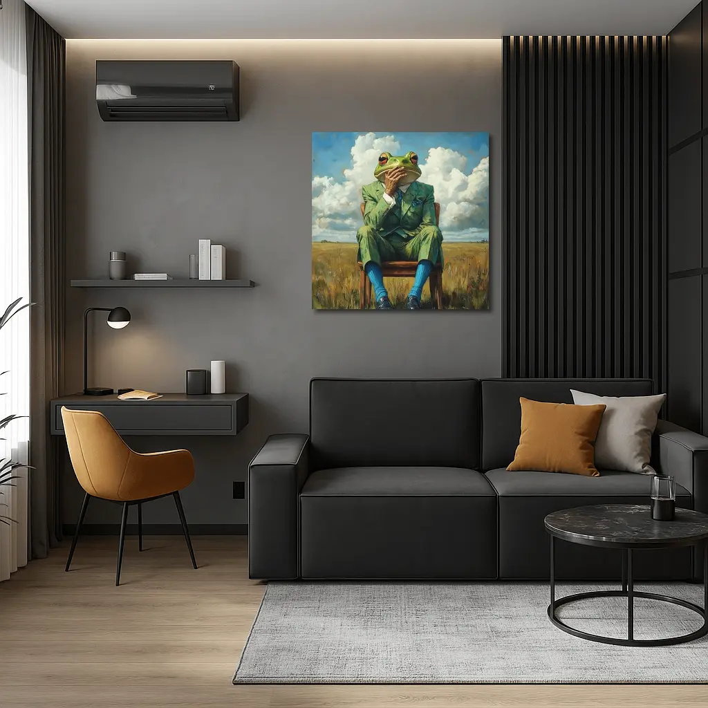 Thoughtful Frog Gentleman Oil Painting Fields – Wall Art