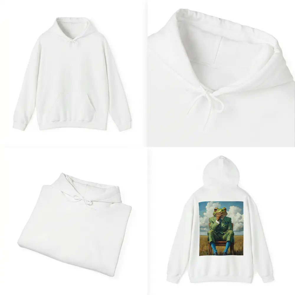 Thoughtful Frog Gentleman Oil Painting Fields – Hoodies