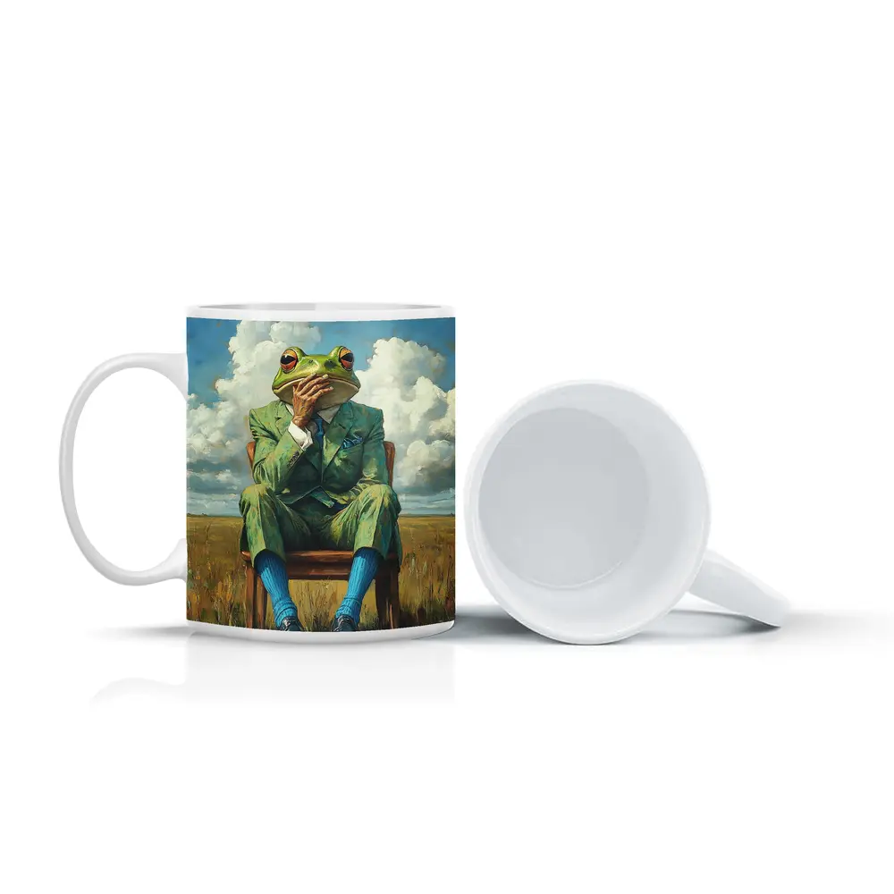 Thoughtful Frog Gentleman Oil Painting Fields – Mugs