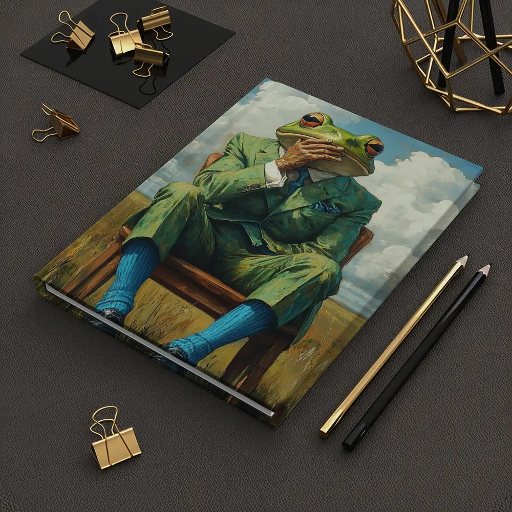 Thoughtful Frog Gentleman Oil Painting Fields – Notebooks