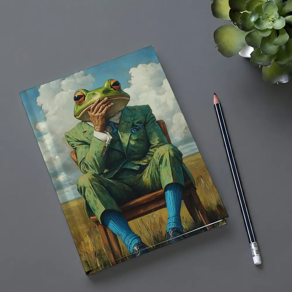 Thoughtful Frog Gentleman Oil Painting Fields – Notebooks
