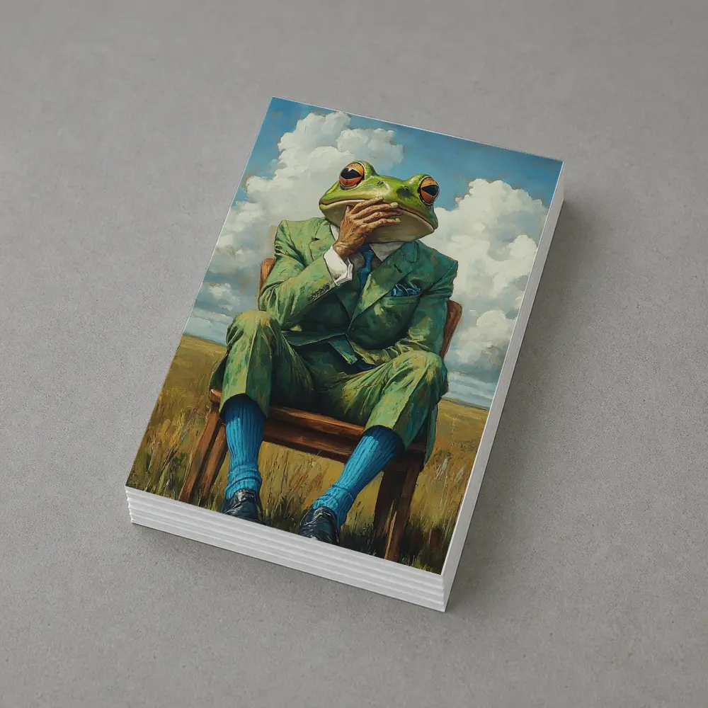 Thoughtful Frog Gentleman Oil Painting Fields – Postcards