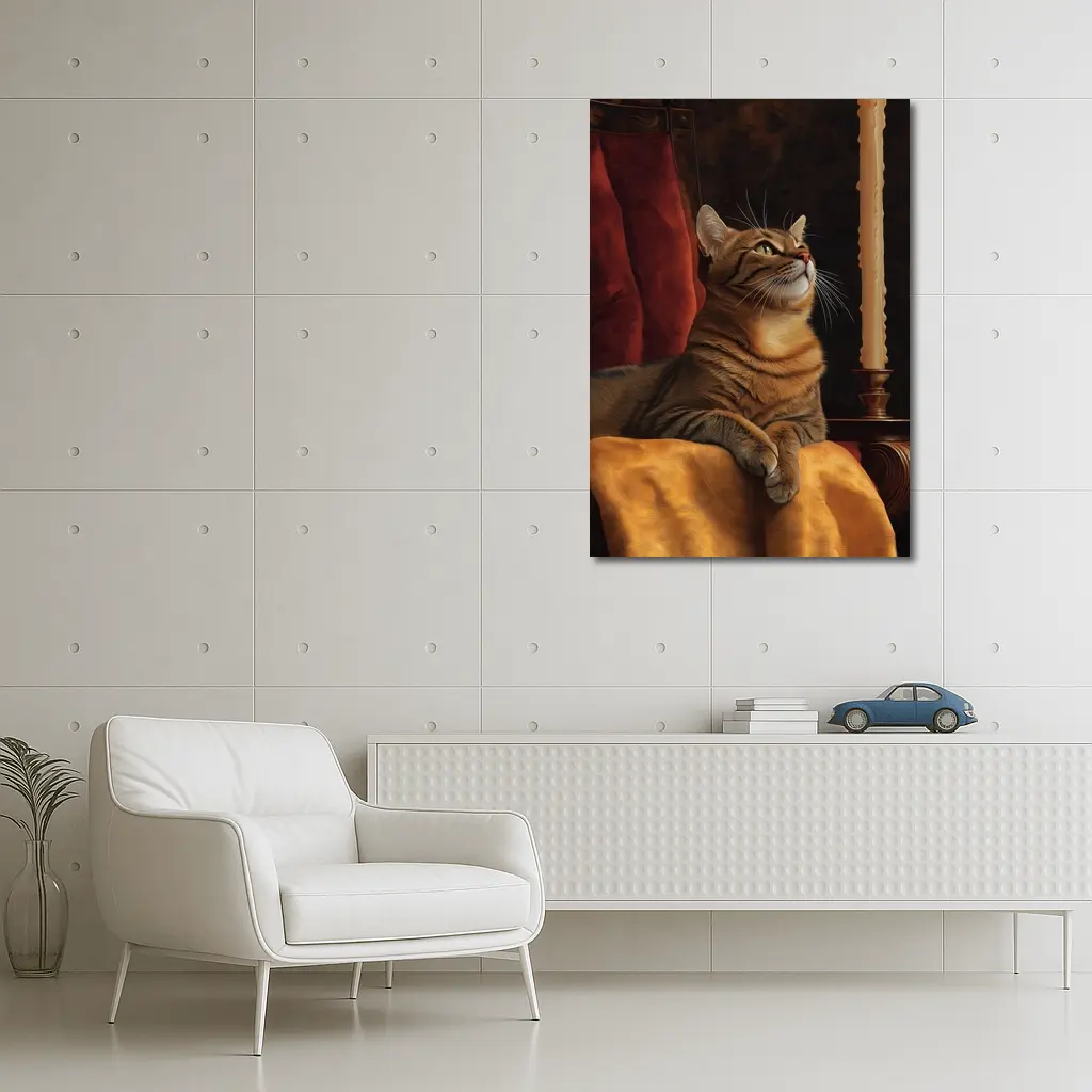 Tabby Cat Resting By Candlelight Dark Background – Wall Art