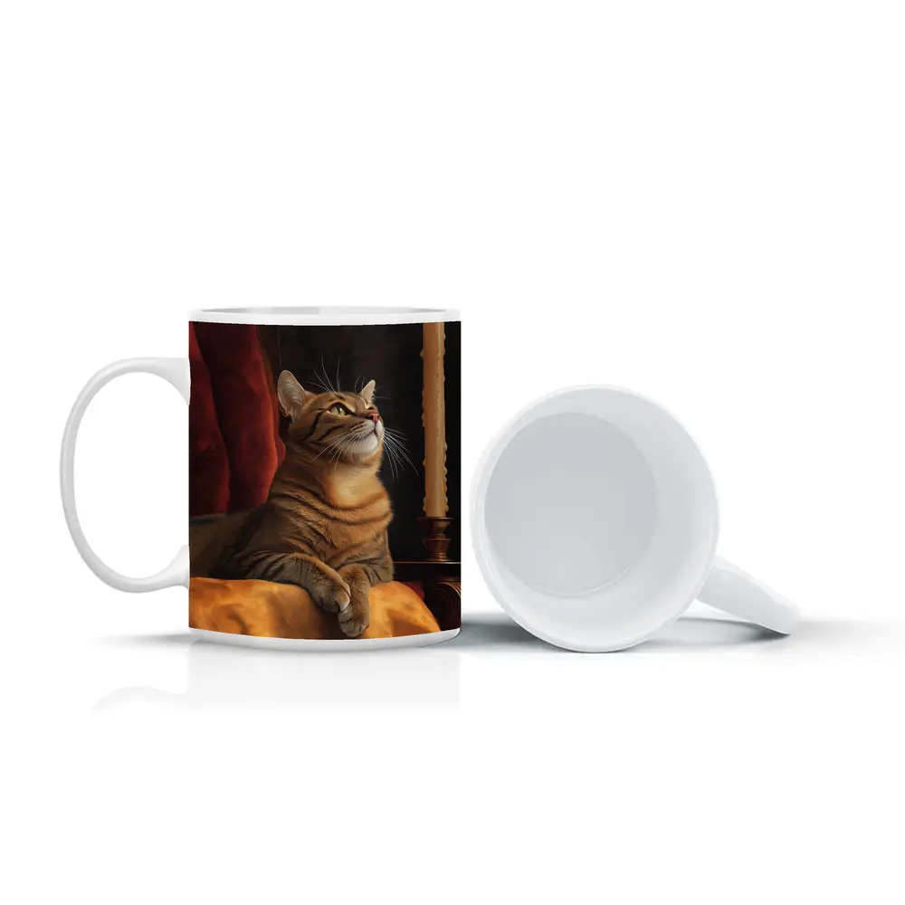 Tabby Cat Resting By Candlelight Dark Background – Mugs