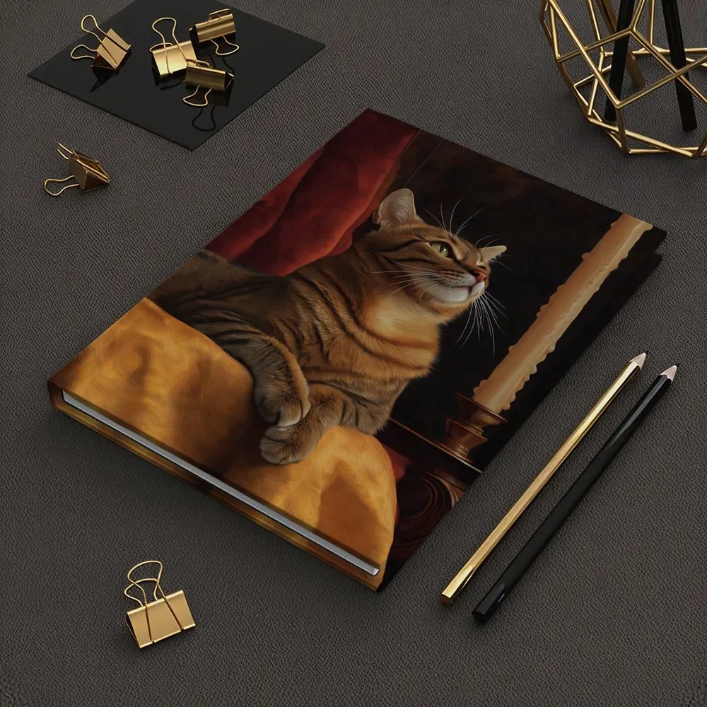 Tabby Cat Resting By Candlelight Dark Background – Notebooks