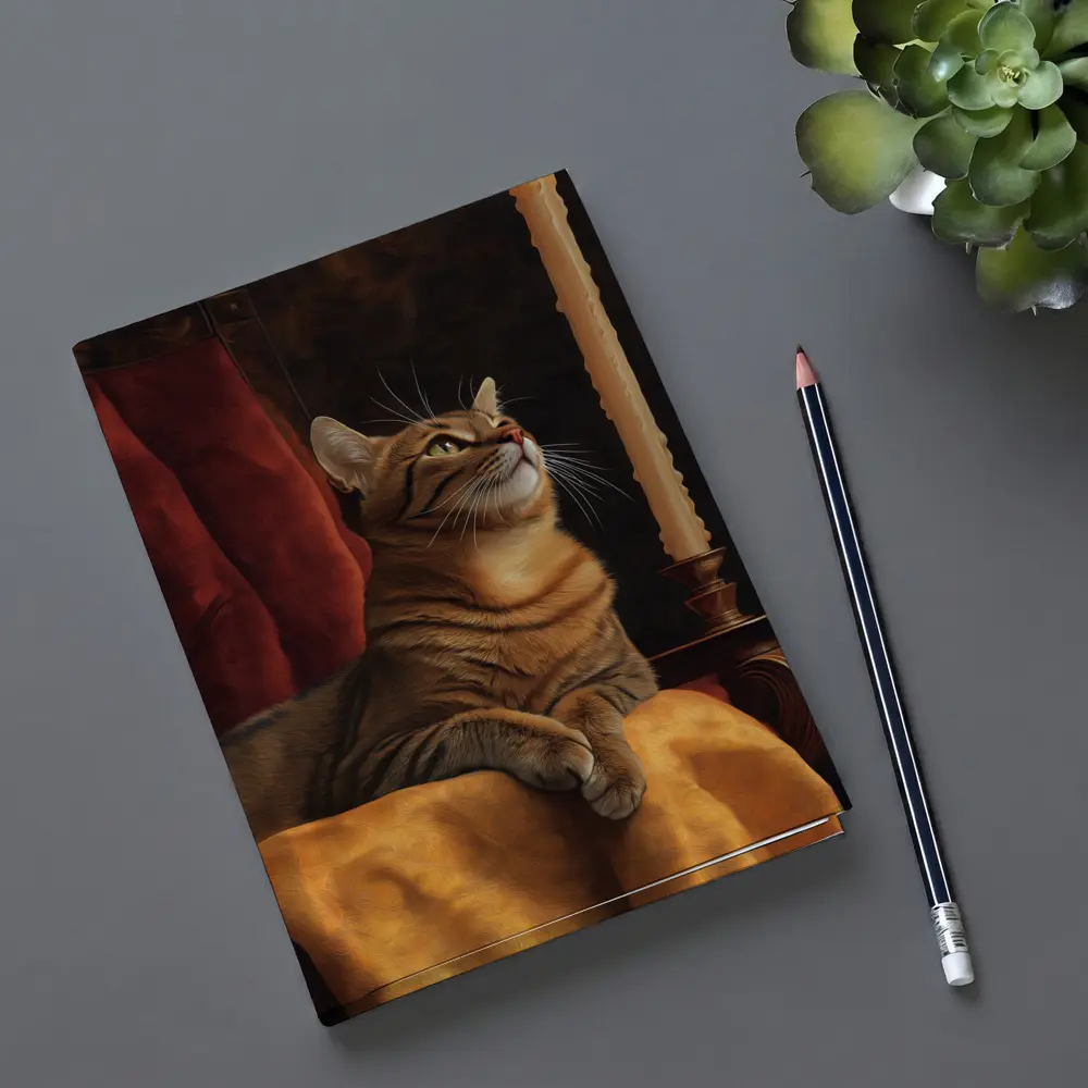 Tabby Cat Resting By Candlelight Dark Background – Notebooks