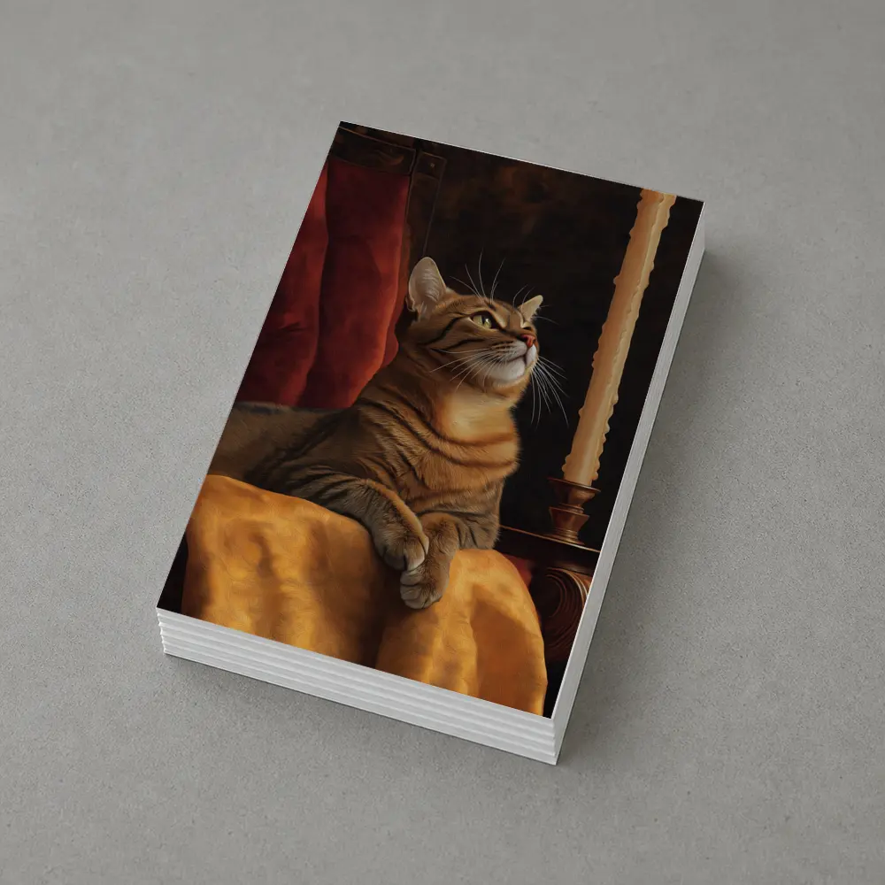 Tabby Cat Resting By Candlelight Dark Background – Postcards