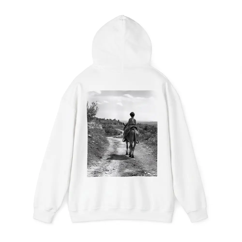 Boy Riding Donkey On Rural Path – Hoodies