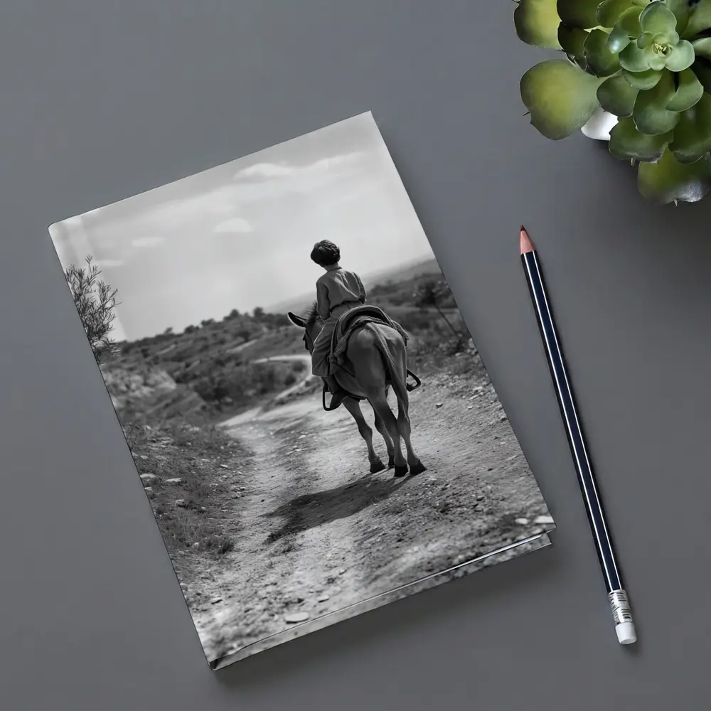 Boy Riding Donkey On Rural Path – Notebooks