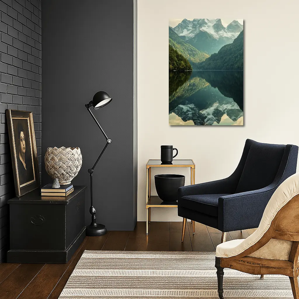 Snow Mountain Reflection Over Calm Lake – Wall Art