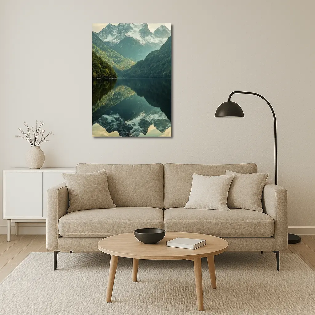 Snow Mountain Reflection Over Calm Lake – Wall Art