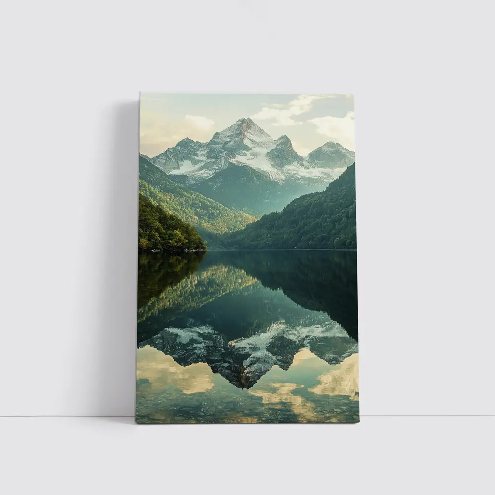 Snow Mountain Reflection Over Calm Lake – Wall Art