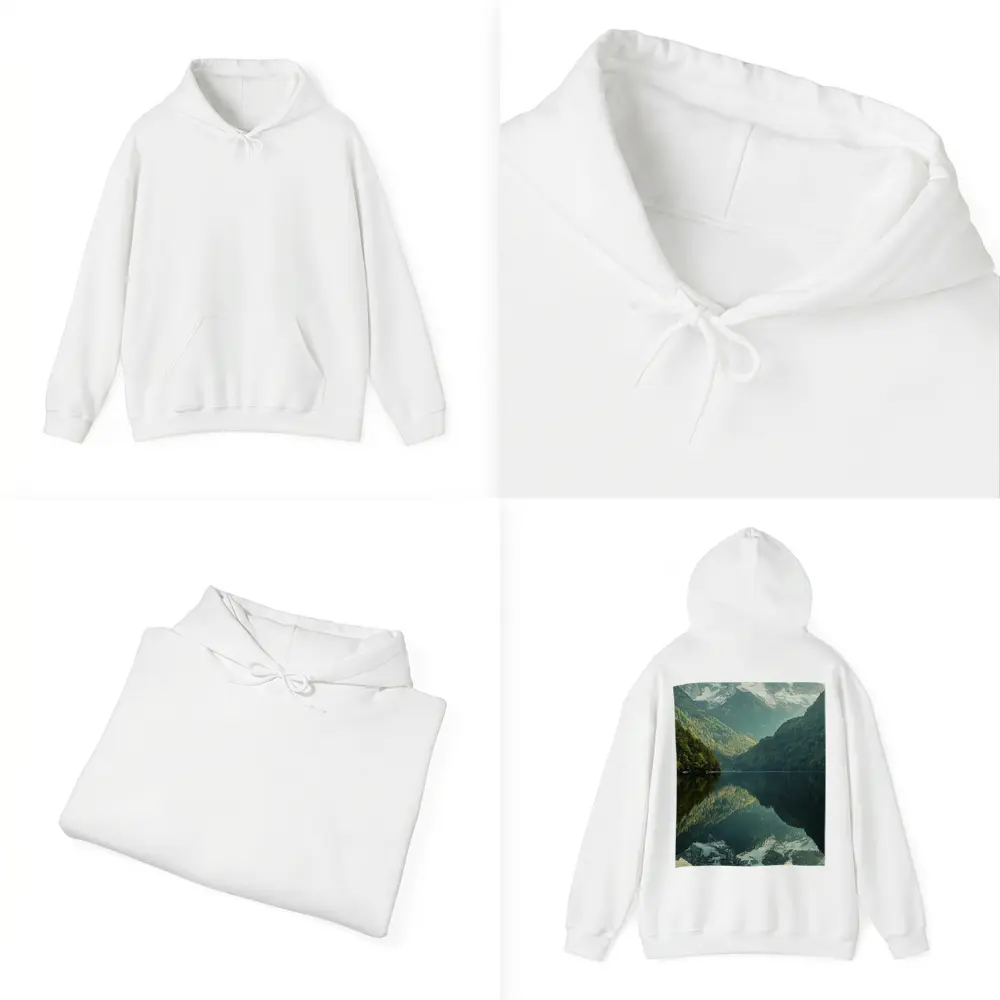 Snow Mountain Reflection Over Calm Lake – Hoodies