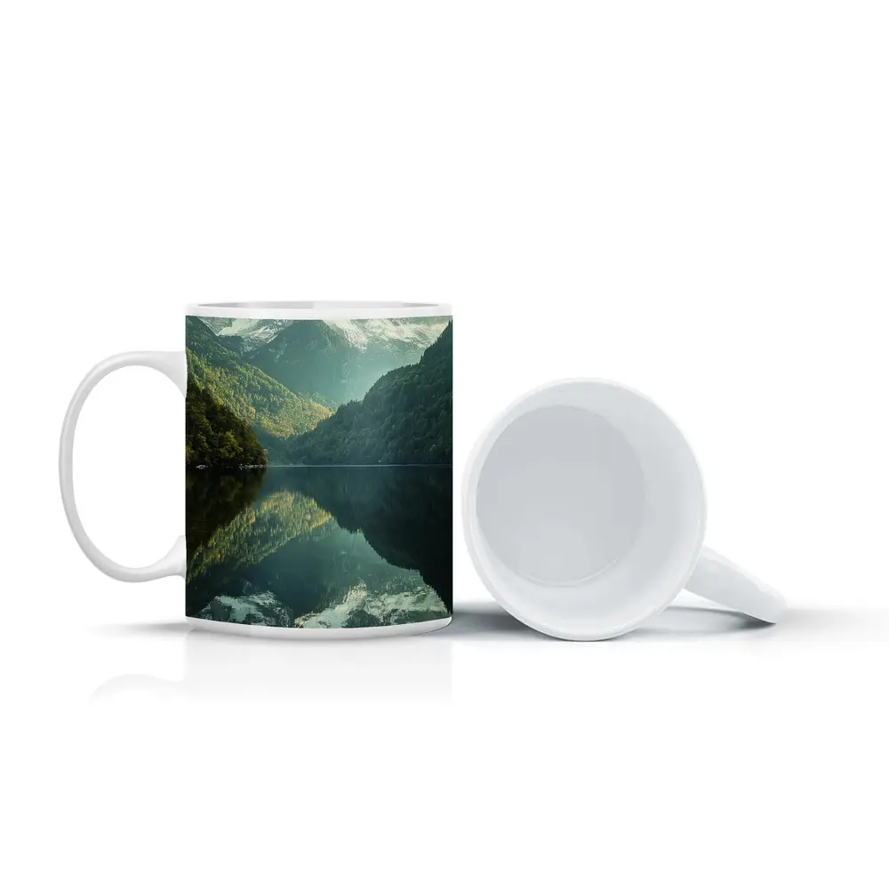 Snow Mountain Reflection Over Calm Lake – Mugs