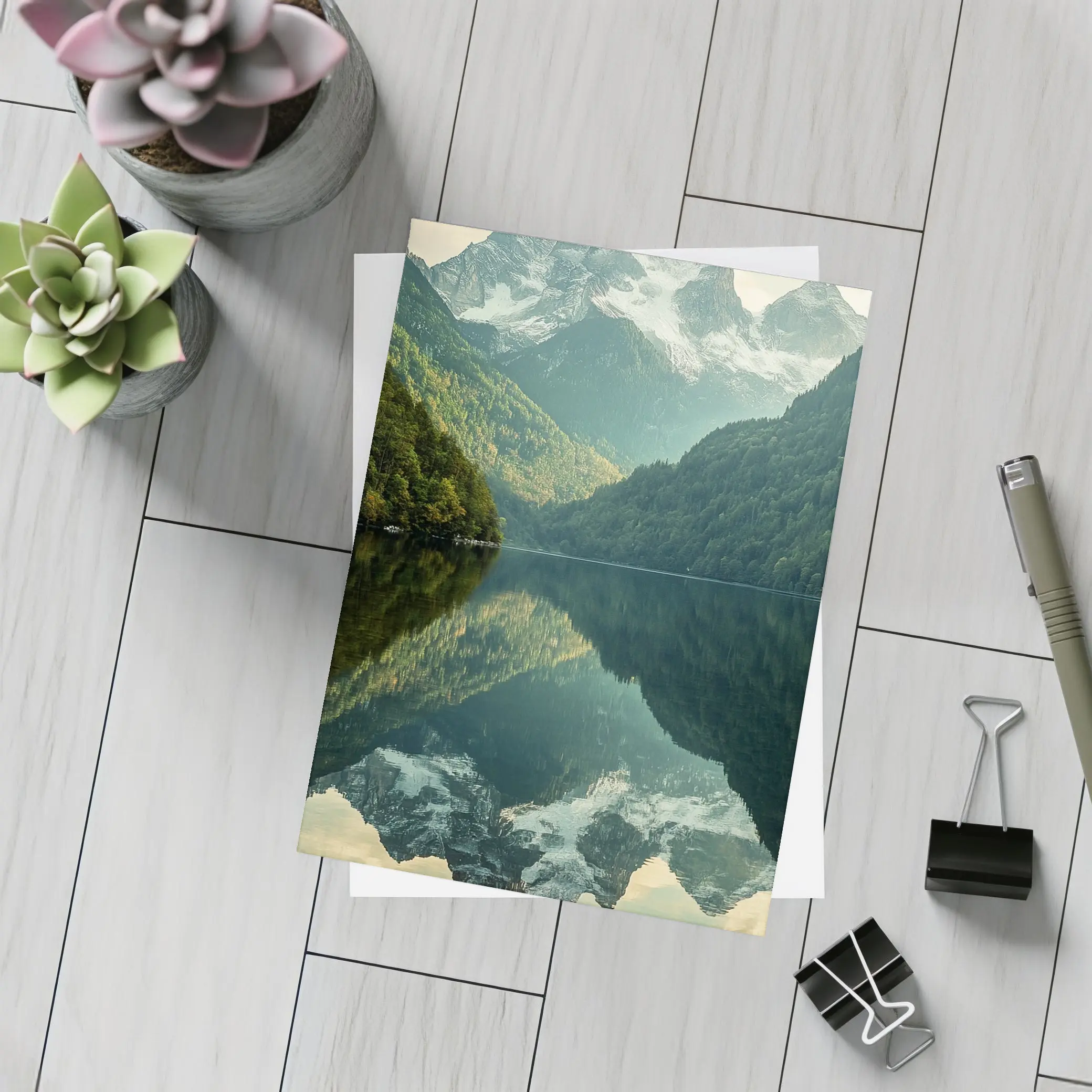 Snow Mountain Reflection Over Calm Lake – Postcards