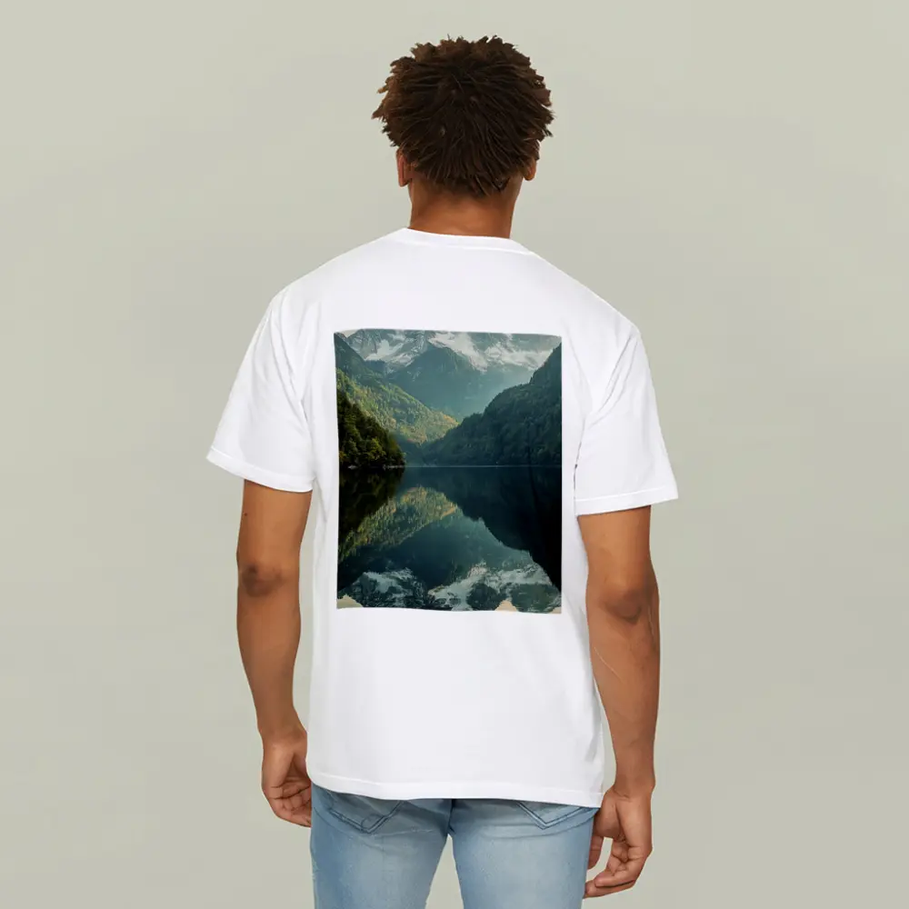 Snow Mountain Reflection Over Calm Lake – T-Shirts