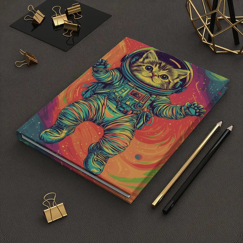 Tabby Cat Astronaut Floating In Colorful Space – Notebooks