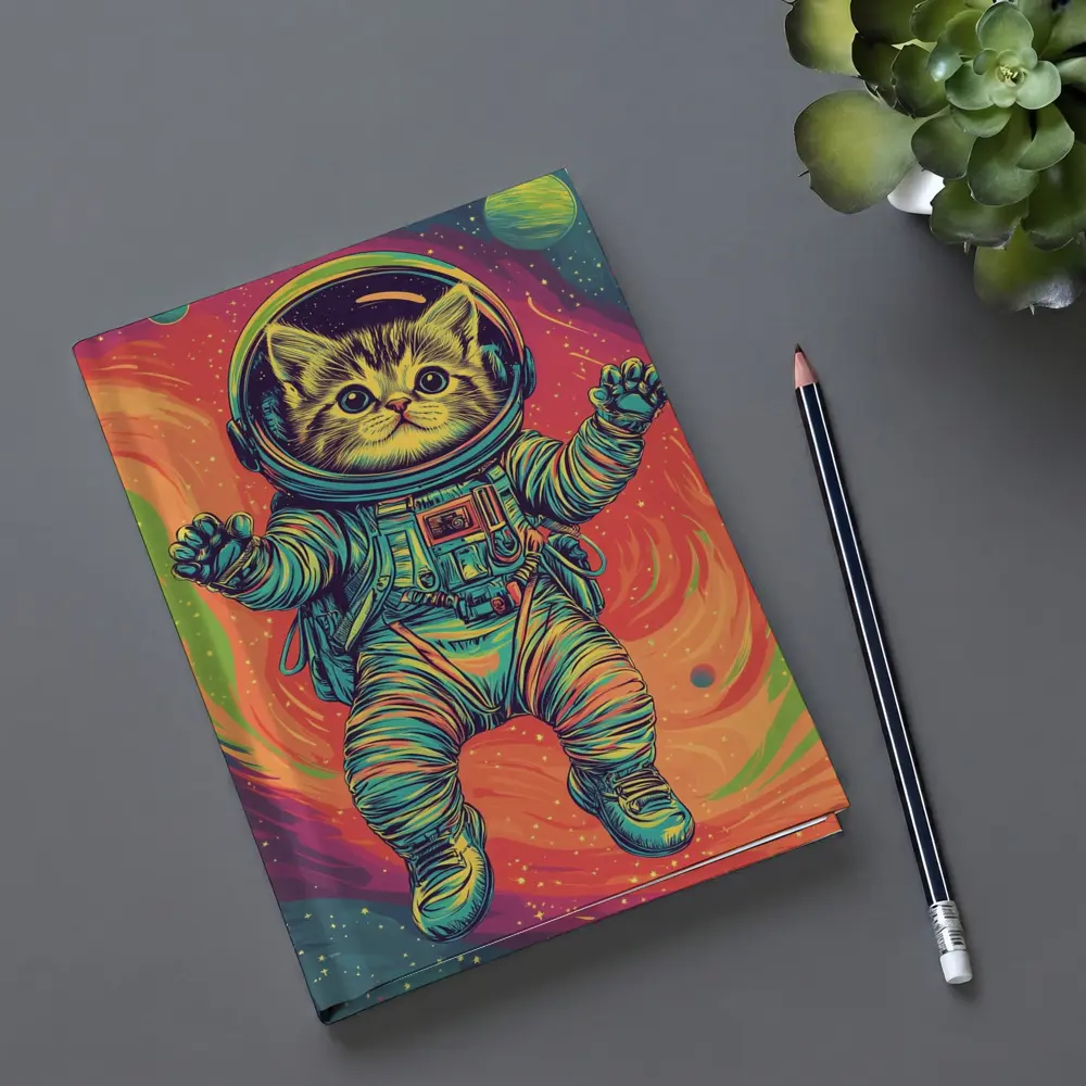 Tabby Cat Astronaut Floating In Colorful Space – Notebooks
