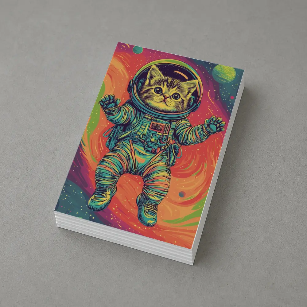 Tabby Cat Astronaut Floating In Colorful Space – Postcards