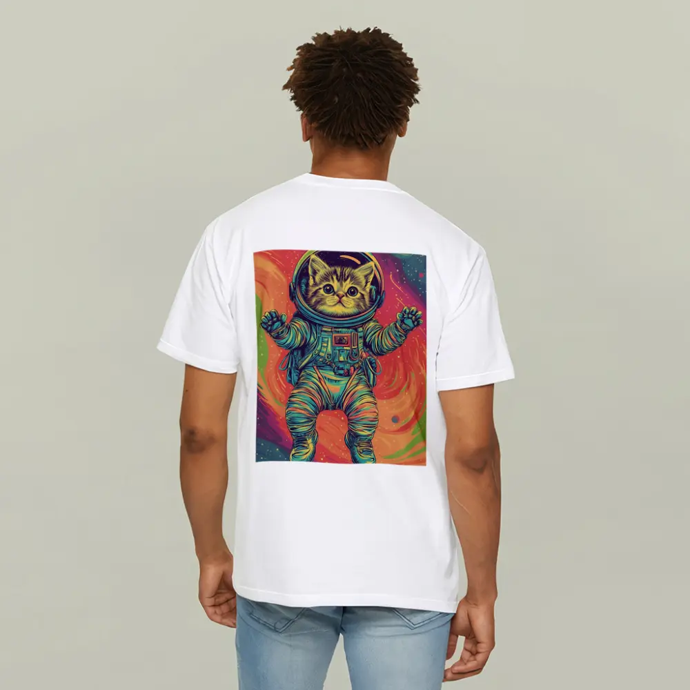Tabby Cat Astronaut Floating In Colorful Space – T-Shirts