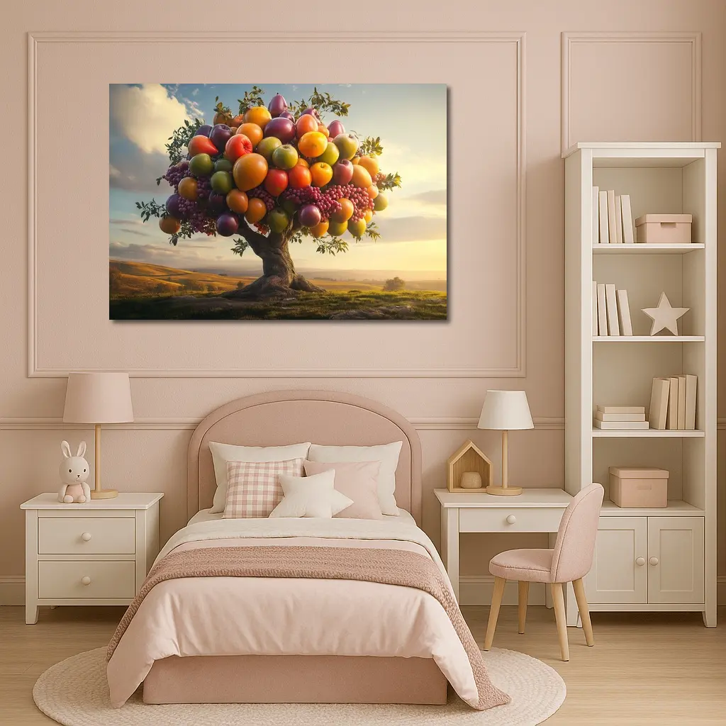 Colorful Fruit Tree Golden Countryside Sunset – Wall Art