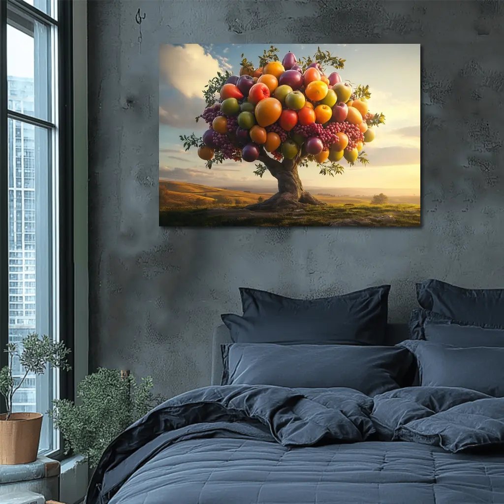 Colorful Fruit Tree Golden Countryside Sunset – Wall Art
