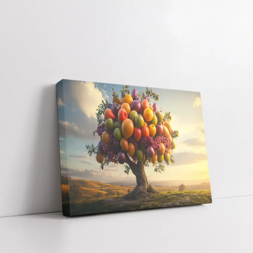 Colorful Fruit Tree Golden Countryside Sunset – Wall Art