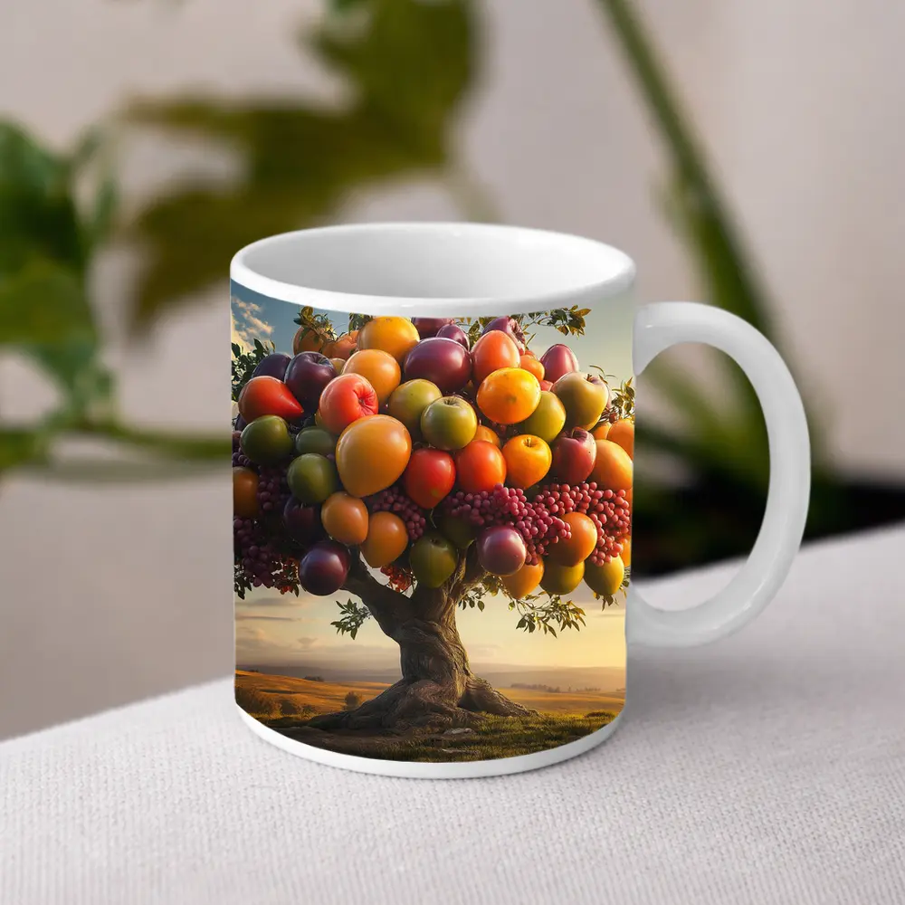 Colorful Fruit Tree Golden Countryside Sunset – Mugs