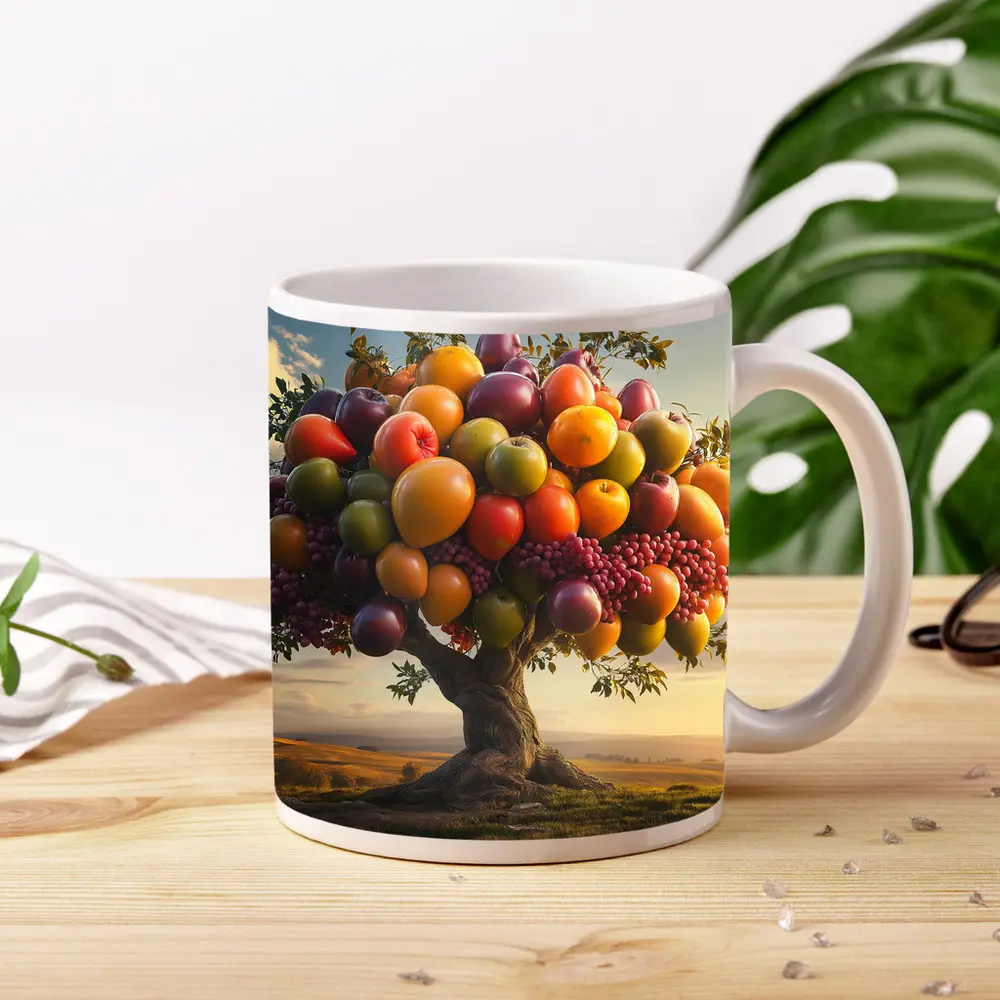 Colorful Fruit Tree Golden Countryside Sunset – Mugs
