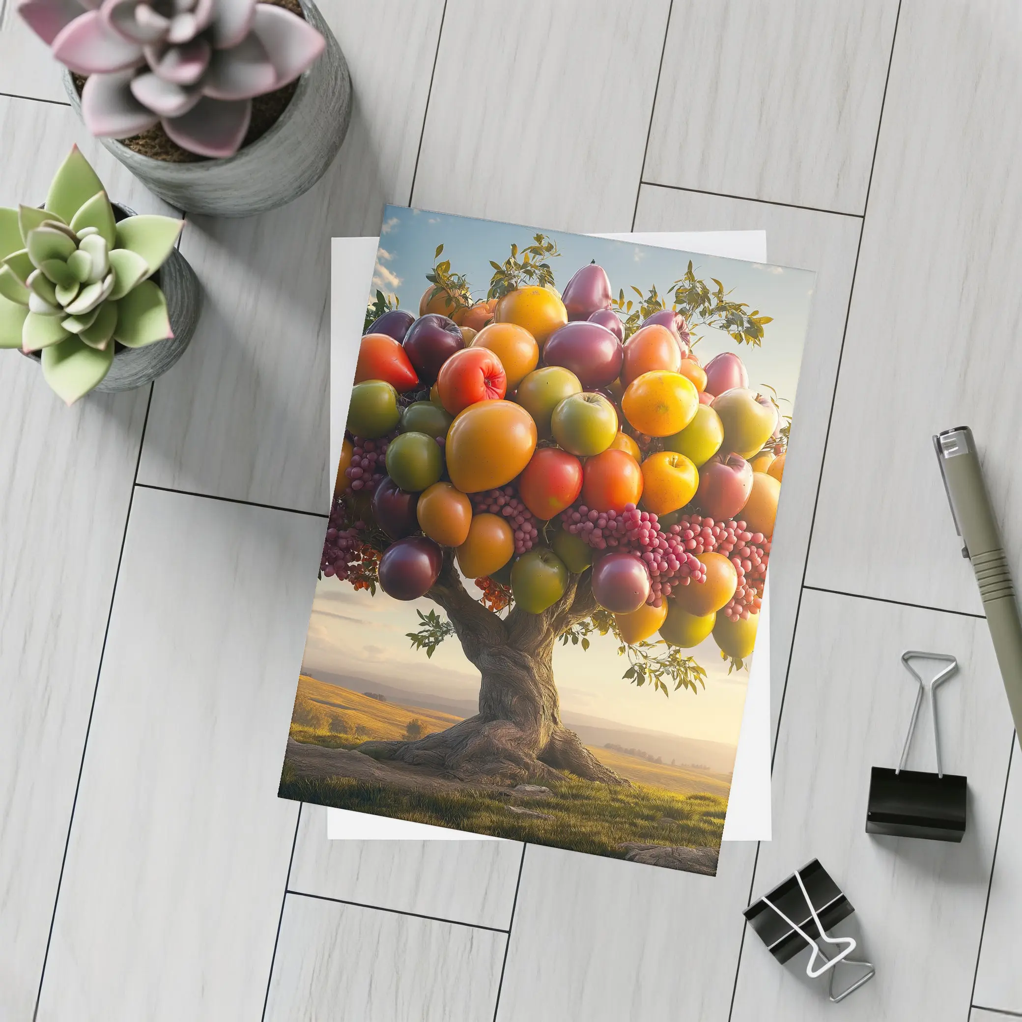 Colorful Fruit Tree Golden Countryside Sunset – Postcards