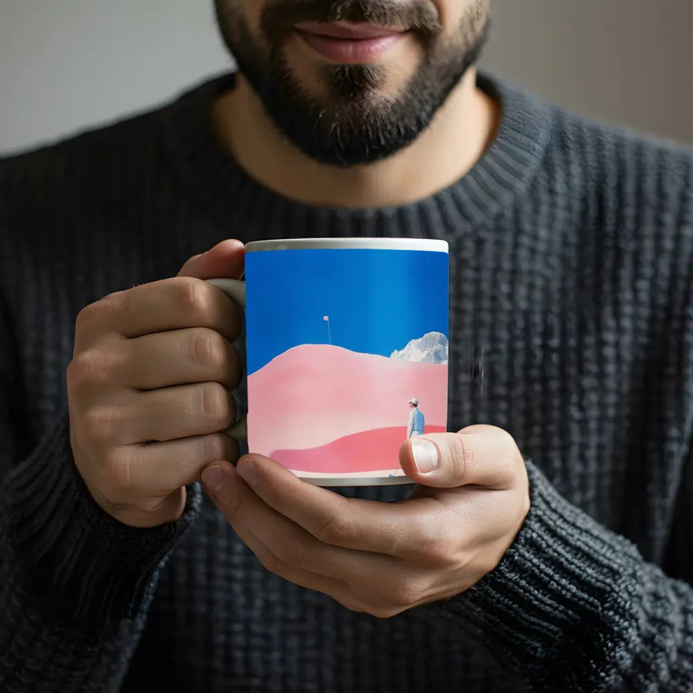 Golfer Pink Dunes Surreal Blue Sky – Mugs