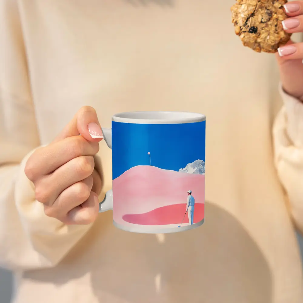 Golfer Pink Dunes Surreal Blue Sky – Mugs