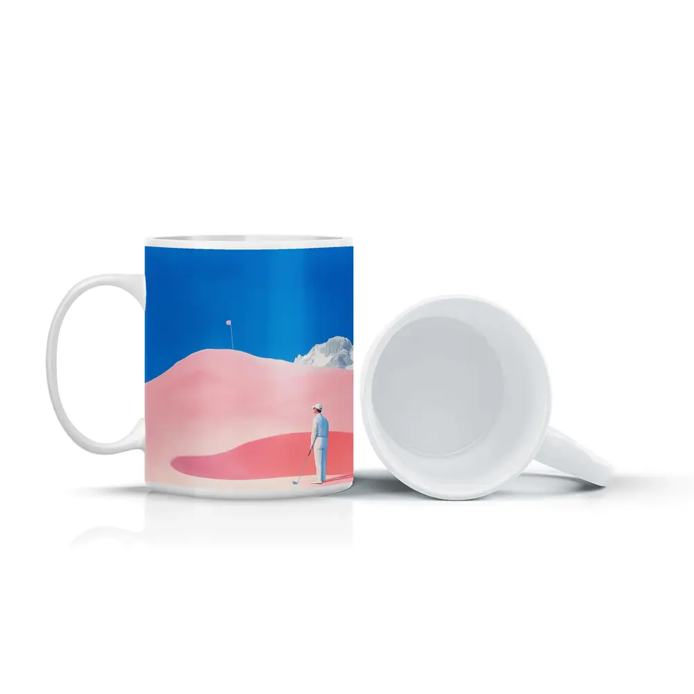 Golfer Pink Dunes Surreal Blue Sky – Mugs