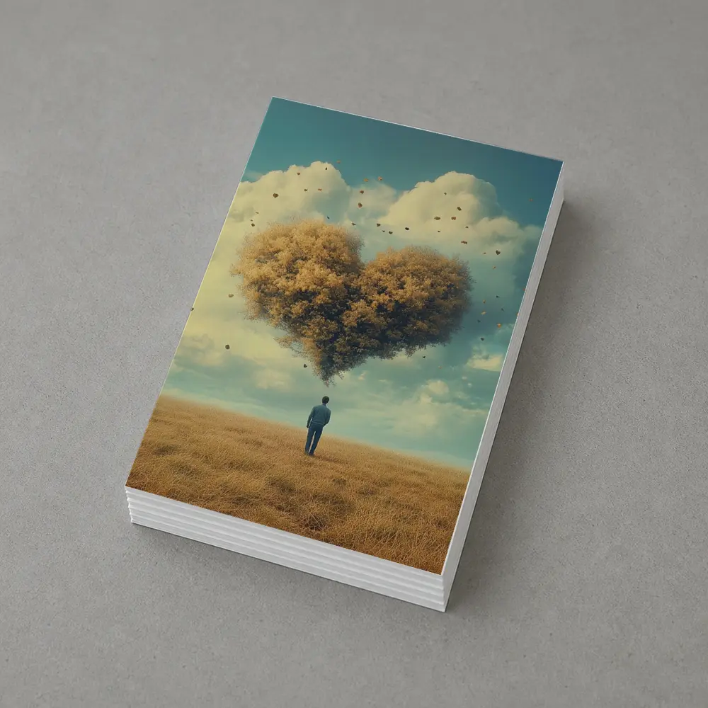 Man Standing Before Giant Heart Cloud Field – Postcards