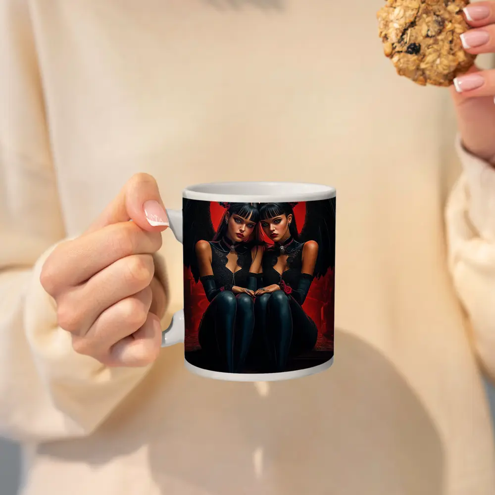 Twin Demon Girls Red Moon Dark Fantasy – Mugs