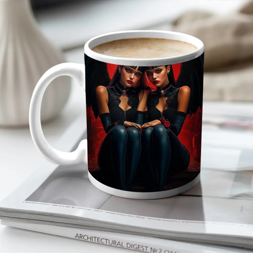 Twin Demon Girls Red Moon Dark Fantasy – Mugs
