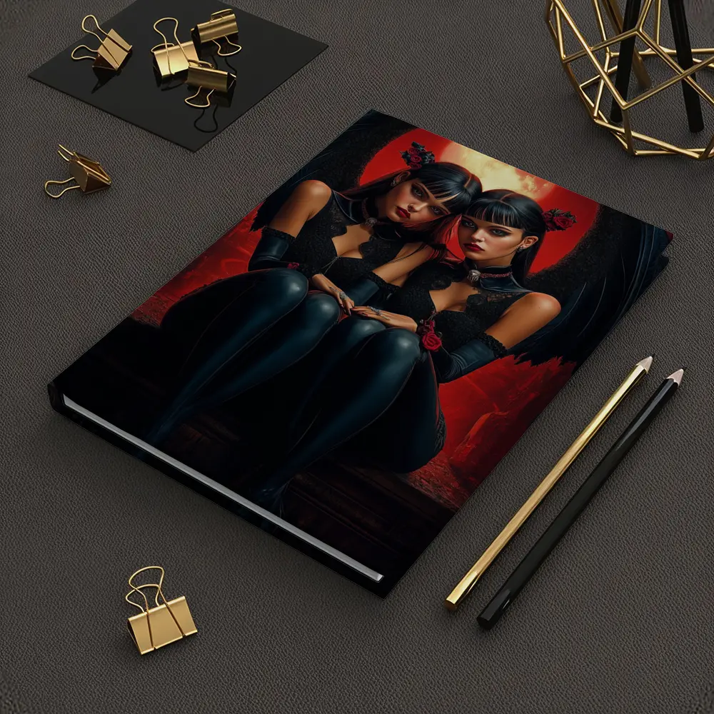 Twin Demon Girls Red Moon Dark Fantasy – Notebooks
