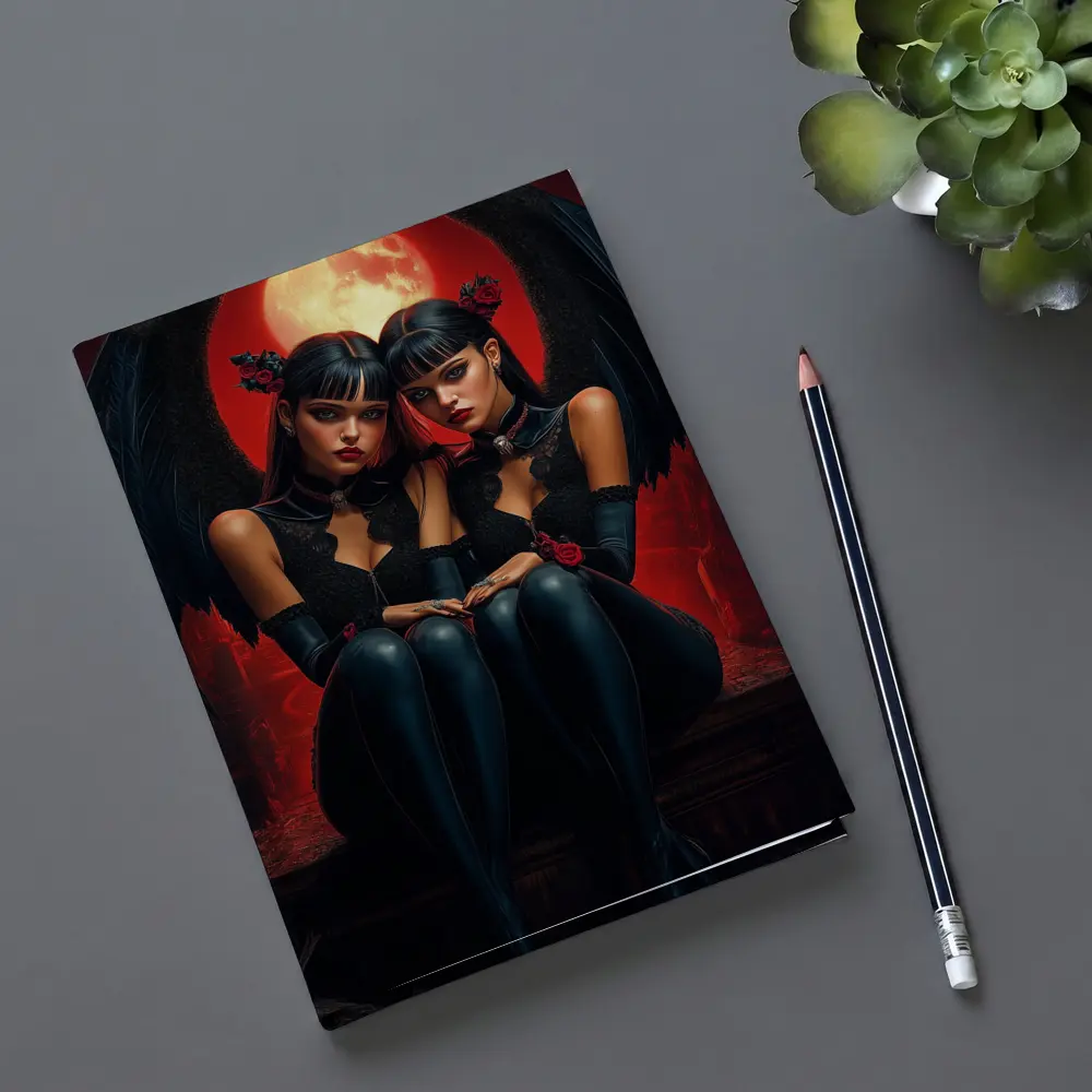 Twin Demon Girls Red Moon Dark Fantasy – Notebooks