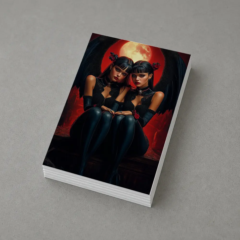 Twin Demon Girls Red Moon Dark Fantasy – Postcards