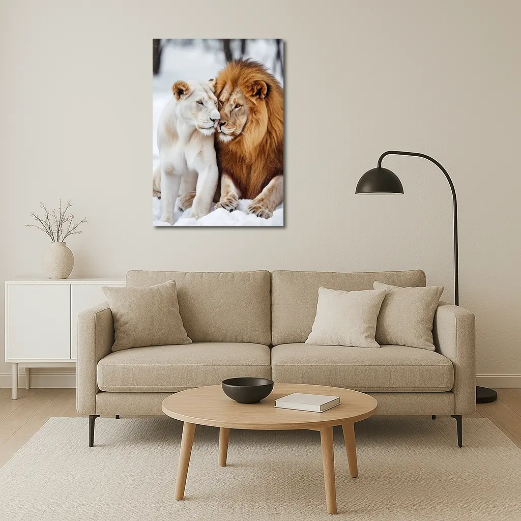 White Lioness and Lion in Snow – Wall Art