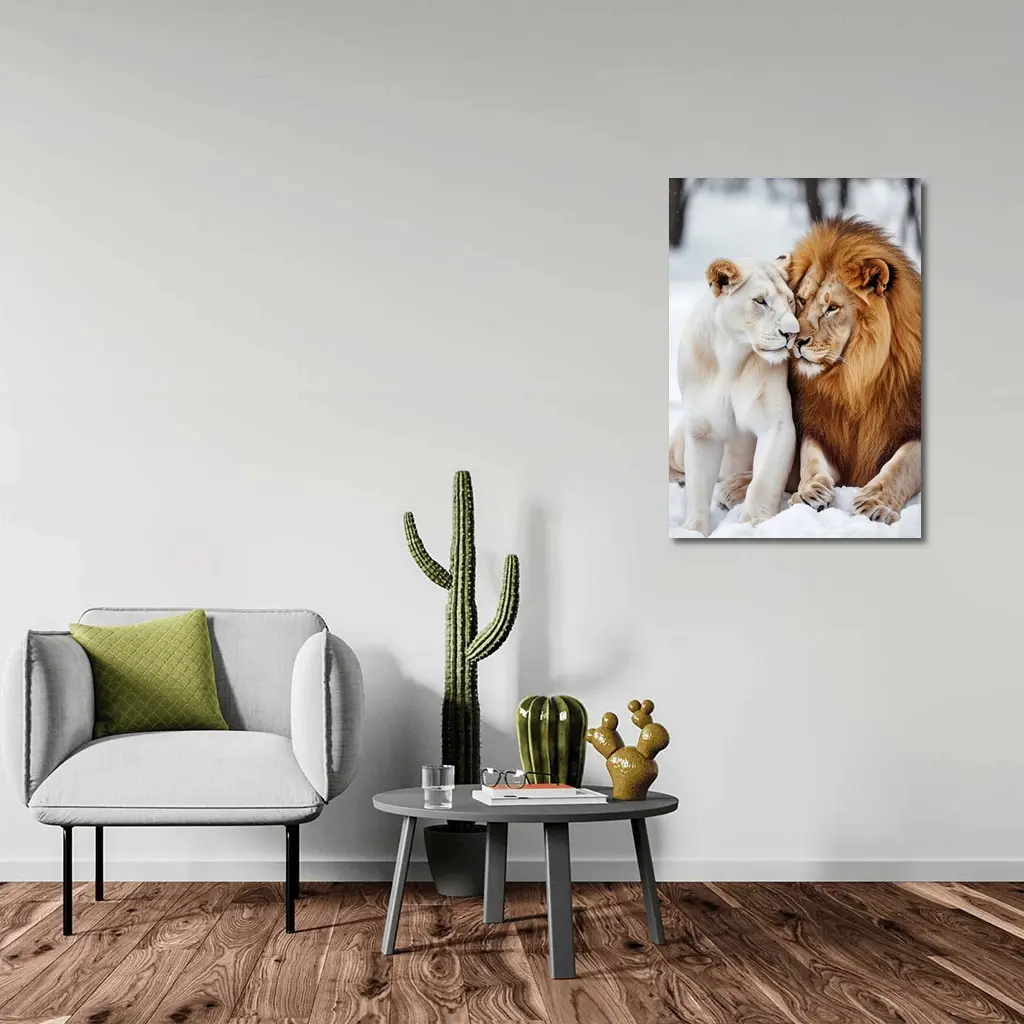 White Lioness and Lion in Snow – Wall Art