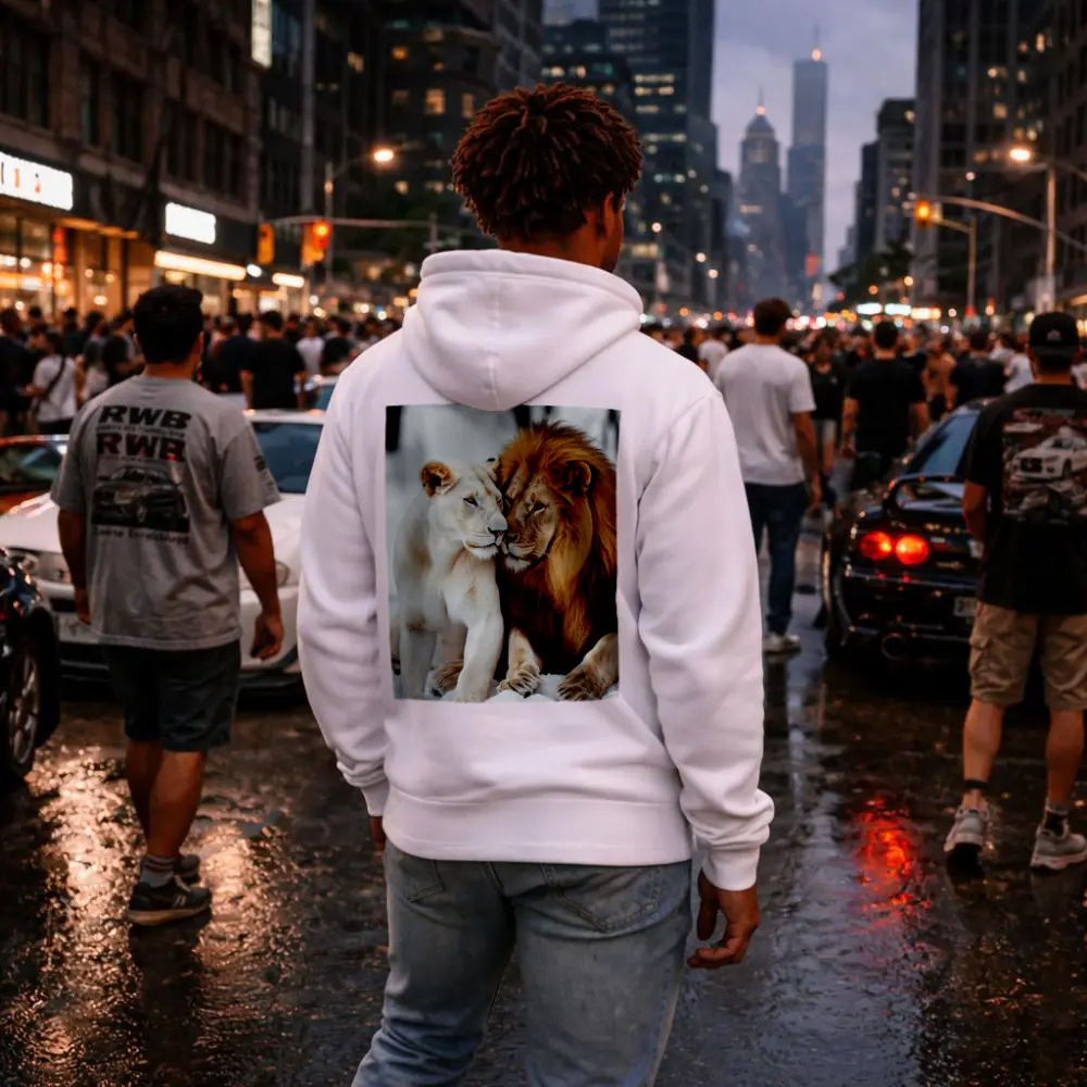 White Lioness and Lion in Snow – Hoodies