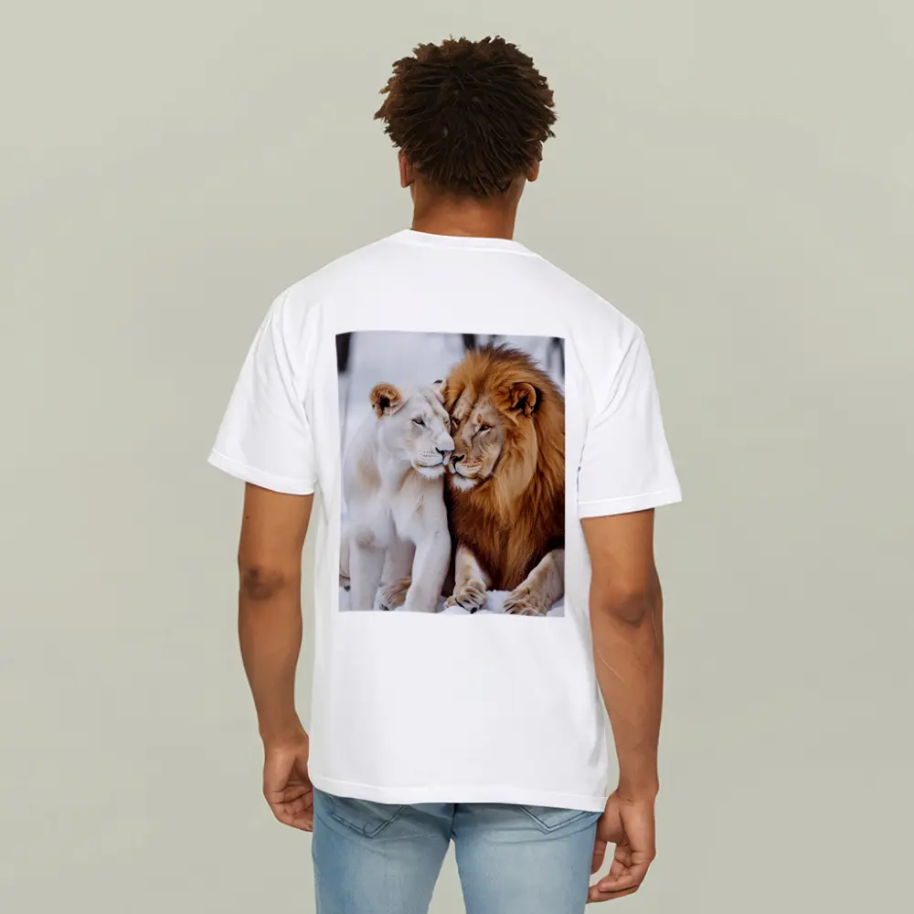 White Lioness and Lion in Snow – T-Shirts