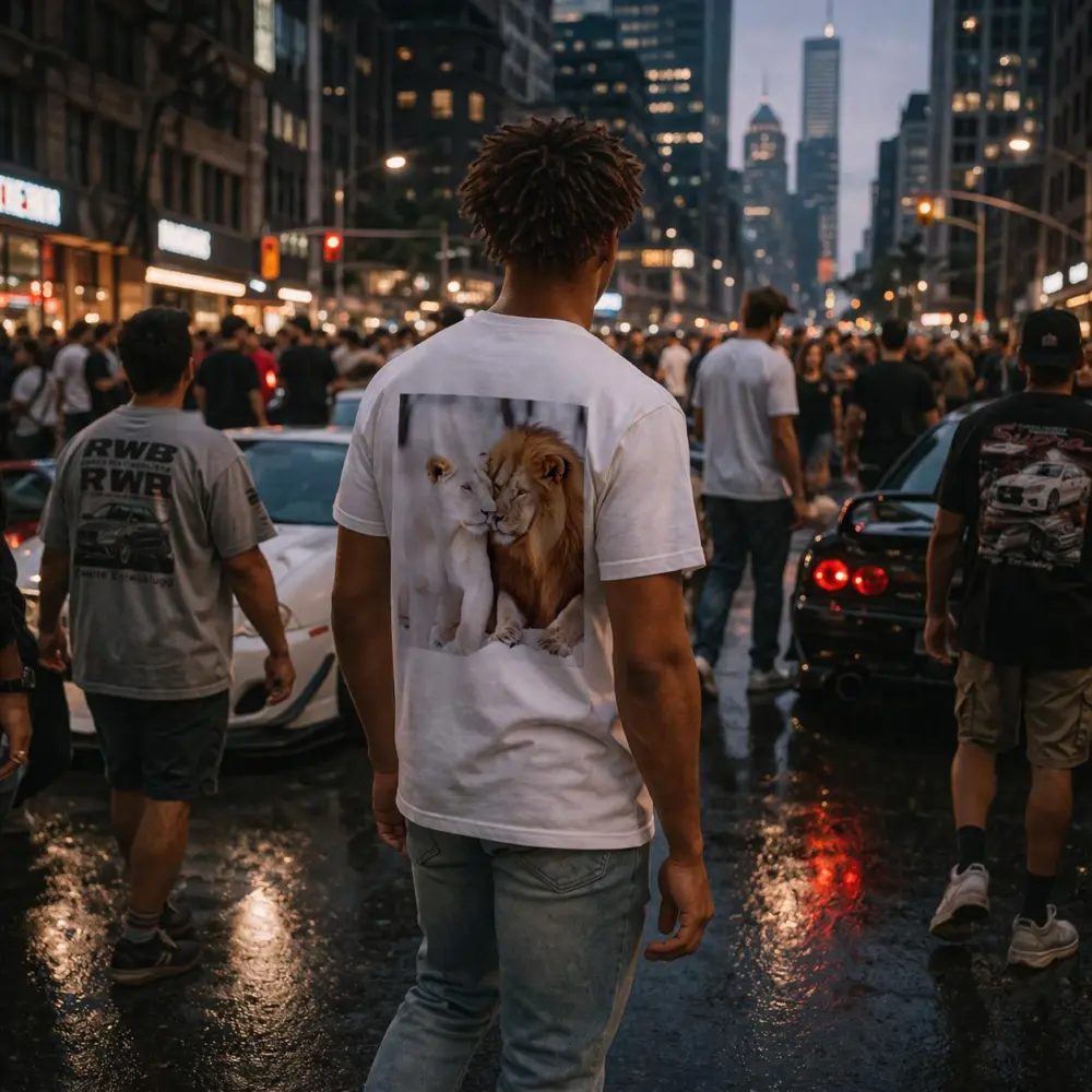 White Lioness and Lion in Snow – T-Shirts