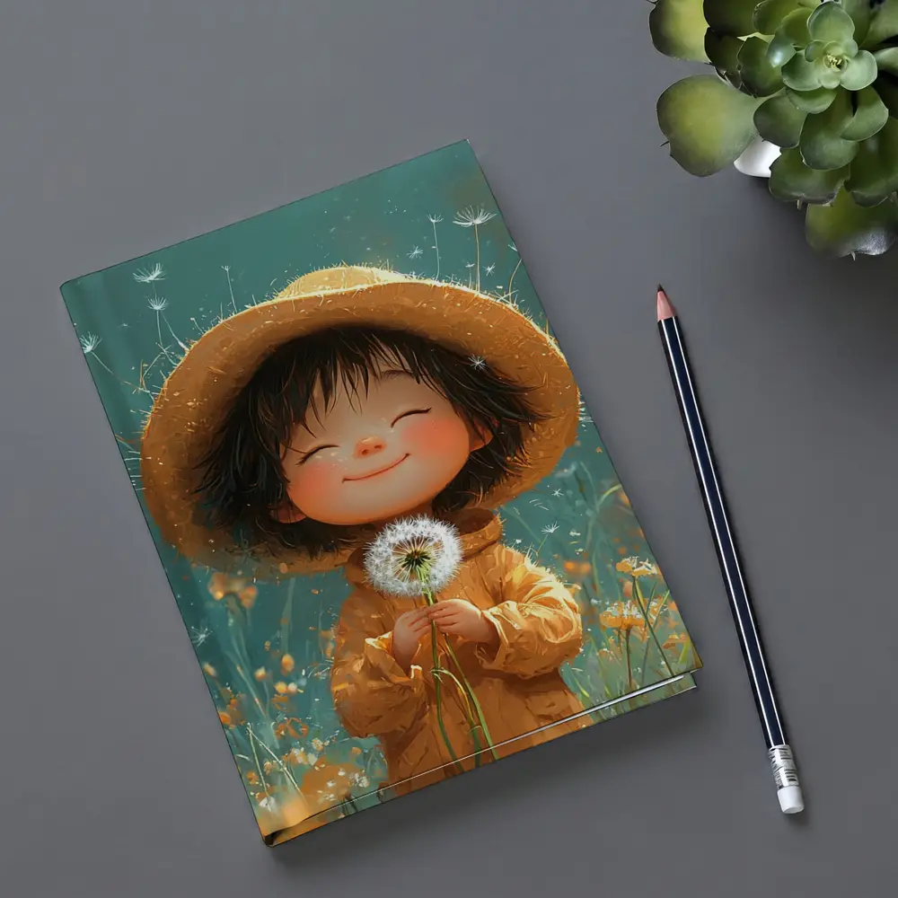 Cute Girl Dandelion Field Cartoon Art – Notebooks