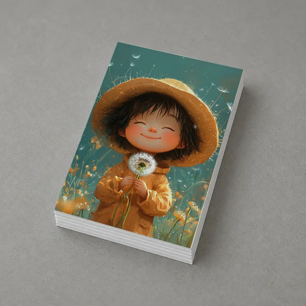 Cute Girl Dandelion Field Cartoon Art – Postcards