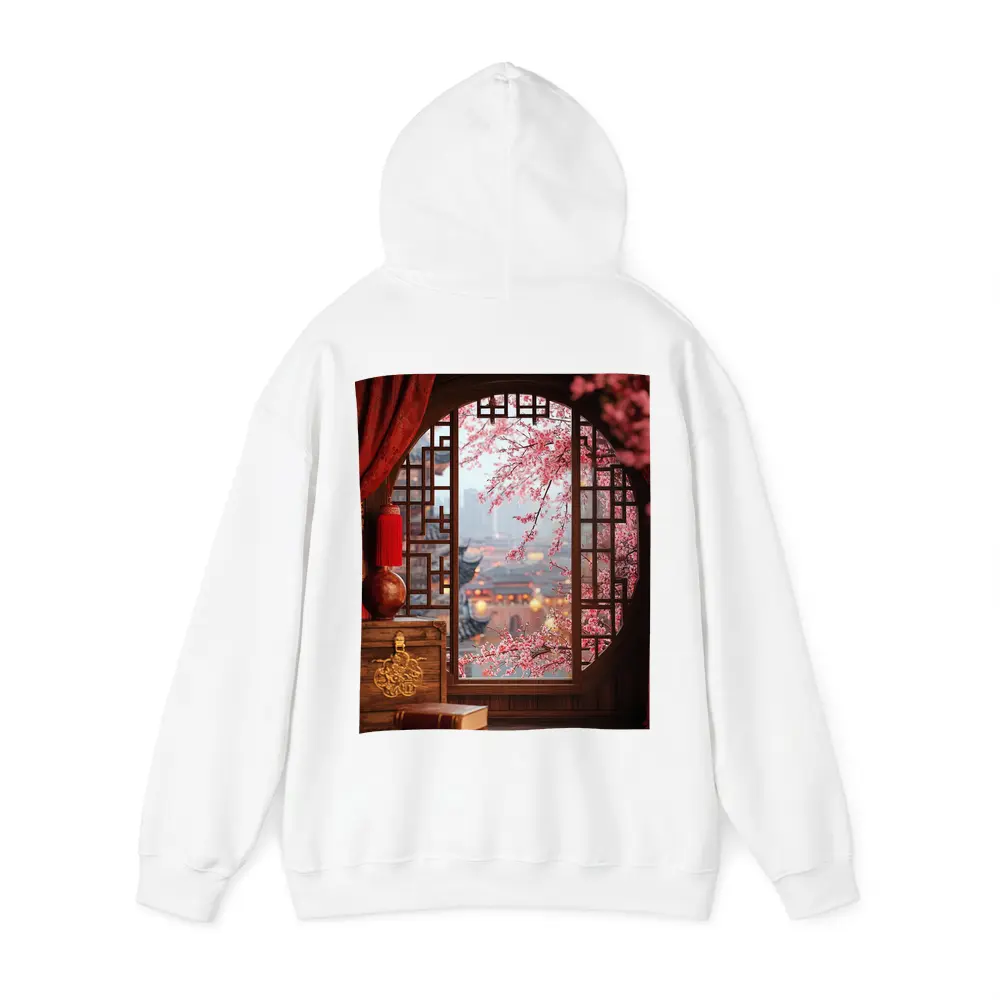 Chinese Window Cherry Blossoms Ancient City View – Hoodies