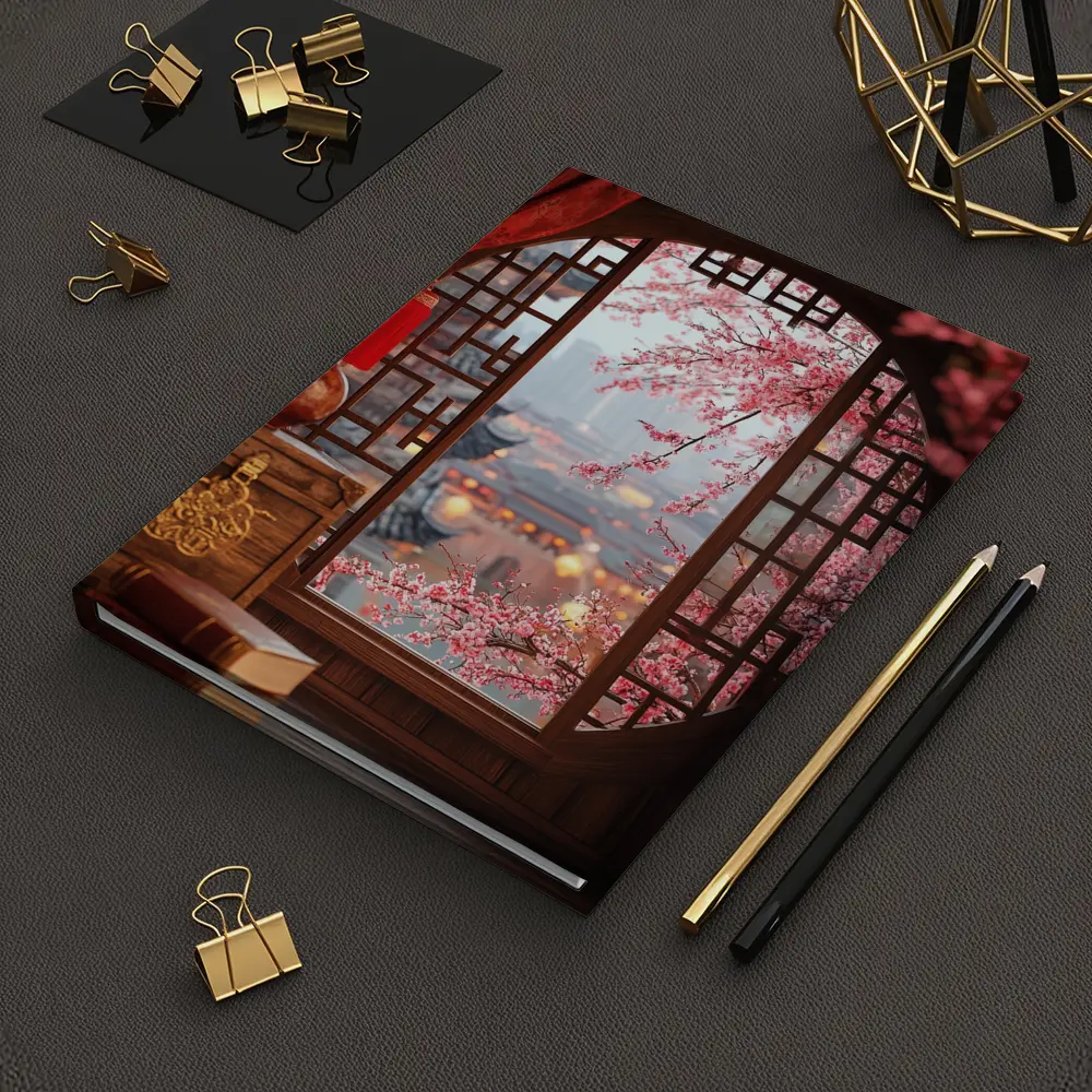 Chinese Window Cherry Blossoms Ancient City View – Notebooks