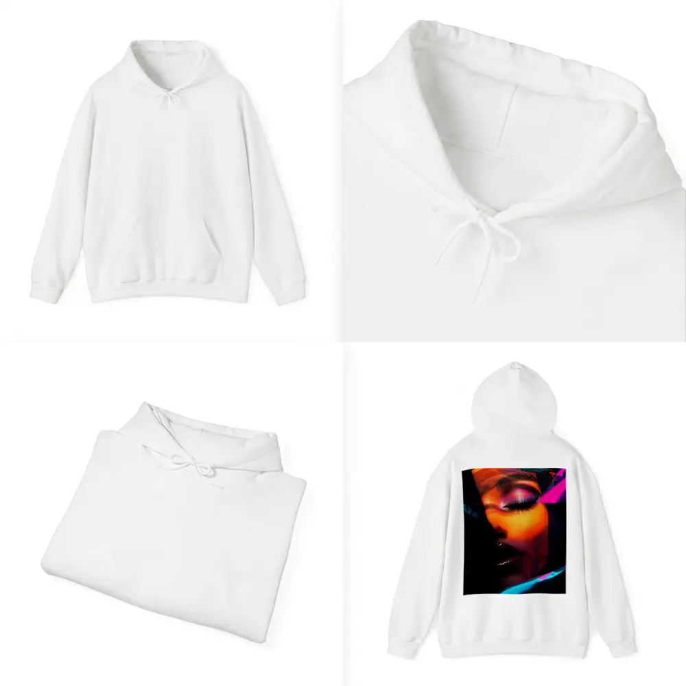 Neon Makeup Woman Dark Cyberpunk Portrait – Hoodies